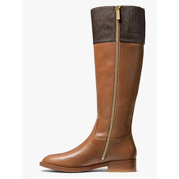 NEW MICHAEL KORS BROWN PARKER LOGO & LEATHER KNEE BOOTS SZ 6 - Picture 3 of 12